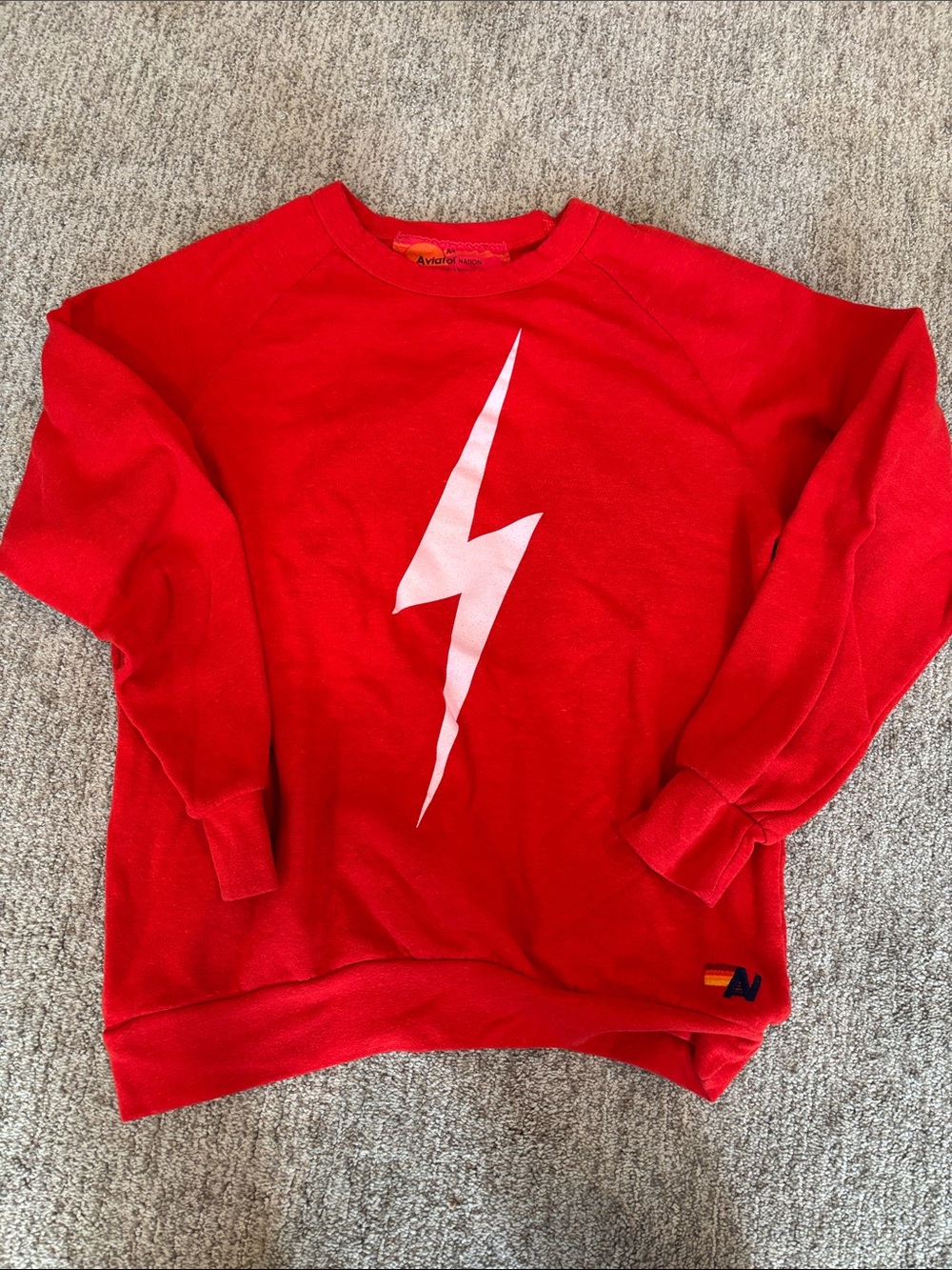 Aviator Nation Red Crewneck with White Lightning Bolt